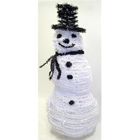 5' Black & White Collapsible Tinsel Snowman Christmas Decoration