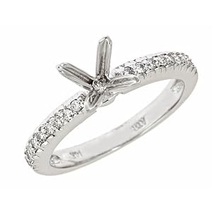 0.20ct Diamond Engagement Semi Mount Ring Pave Setting 14K White Gold ( VS Clarity, F color)
