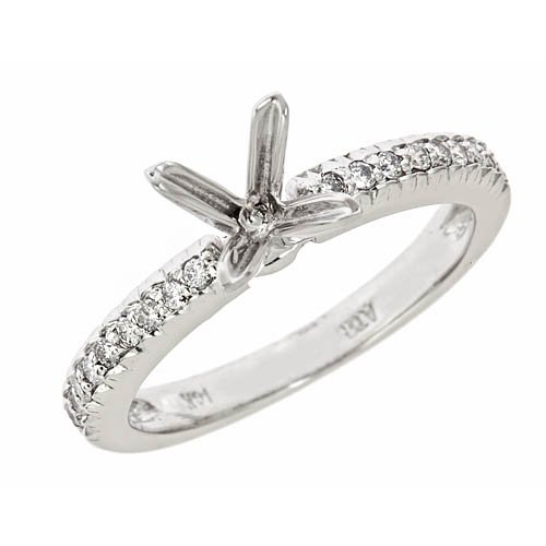 0.20ct Diamond Engagement Semi Mount Ring Pave Setting 14K White Gold ( VS Clarity, F color)