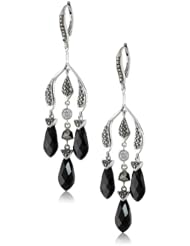 Judith Jack "Flamenco" Sterling Silver, Marcasite and Onyx Chandelier Drop Earrings