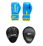 Reebok 8oz Leather Boxing Gloves with Black PU Hook & Jab Sets-Cyan Colour