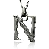 Men's Black Sterling Silver Alphabet Initial N Black Diamond Pendant Necklace - 0.11 carat