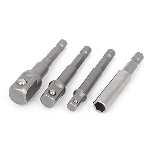 1/4 3/8 1/2-inch Square Driver Hex Power Drill Bit Socket Adapter 4pcs