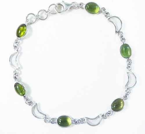 Half Moon Healing Stone Bracelet Sterling Silver (Peridot)