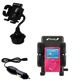 Sandisk Sansa Fuze Car Cup Holder with Car Charger - Uses Gomadic TipExchange