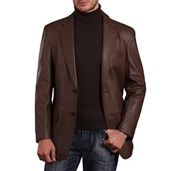 BGSD Men's Two-Button New Zealand Lambskin Leather Blazer in Black, Espresso, or Hazelnut - Regular & Tall