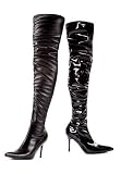 Women's 3.5 Inch Faux Stretch Leather And Patent Thigh High Boot With Ruching (Black;5)