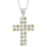 14K White Gold Mens Diamond Cross Pendant with Yellow Diamonds 3.70 Ctw