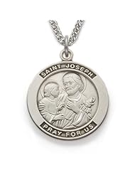 Personalized Sterling Silver 7/8" Round St. Joseph, Patron of Carpenters Medal on 24" Chain