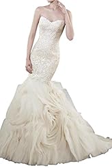 Strapless Organza Mermaid Natural   Waistline Applique Lace-Up   Dress With Ruffles