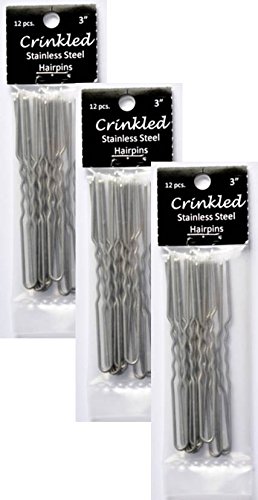Amish Made Stainless Steel Heavy Crinkled Hair Pins 3 Pack 36 Pins