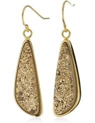 Marcia Moran "Glamour" Gold-Tone Druzy Stone Small Odd Drop 18k Gold-Plated Earrings