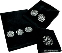Swirl Contemporary Embellished 3-Piece Towel Set, Black