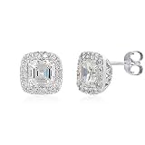 Sterling Silver Earrings 925 Asscher Cut Cubic Zirconia CZ Solitaire Stud Post Earrings - Ideal...