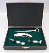 4 PC Wine Set in Wood Box, Two Stoppers, Deluxe Bar Tool Opener, & Wine Thermometer