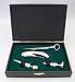 4 PC Wine Set in Wood Box, Two Stoppers, Deluxe Bar Tool Opener,  Wine Thermometer