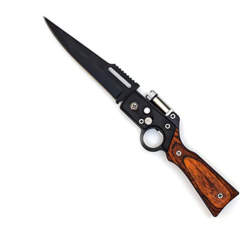 The Original Rifle Shaped AK47 Style Steel Pocket Knife With Flashlight Black