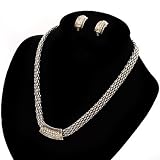 2-Tone Mesh Crystal Earrings And Necklace Set