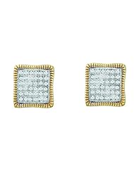 10K Yellow Gold 0.25CT White Round Cut Diamond Micro-Pave Pillow Earrings