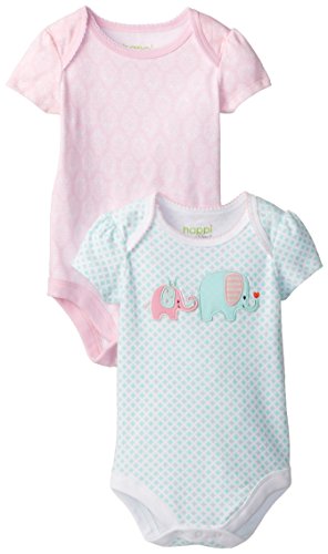 Happi by Dena Baby-Girls Newborn Elephant 2 Pack Creeper, Bright White, 0-3 Months