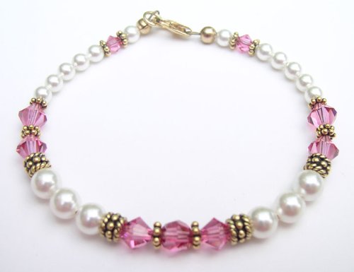 Rose (LIGHT Pink Opal) Gold Filled Swarovski Crystal Beaded Pearl Bracelets