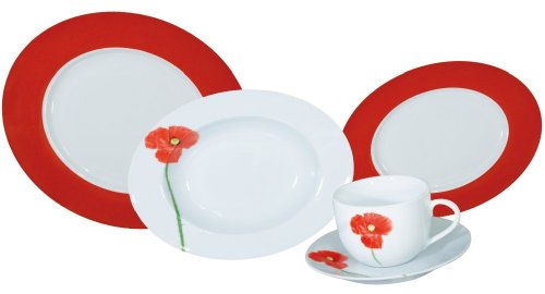 Arte Viva 112603 Kaffee- und Tafelservice SAN REMO (Mohnblume), 30-teilig, Porzellan, rund, Design by Tina Stilani