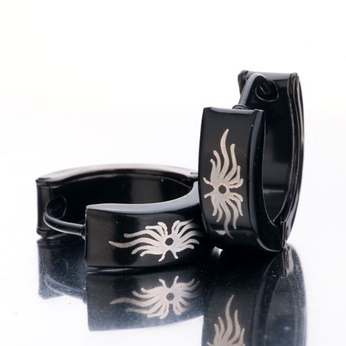 Pugster Small Black Butterfly Stainless Steel Mens Ladies Unisex Hinged Snap Huggie Hoop Earrings