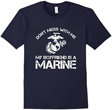 Men's Don't Mess with Me My Boyfriend is a Marine Bulldog T-Shirt Small Navy