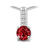 1.35 cttw 14k White Gold Plated Silver Created Ruby and Genuine White Topaz Pendant