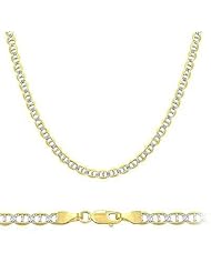 Solid 14k Yellow White Gold Mariner Chain Necklace 2.1mm 16" - 3.5 grams - with Lobster Lock Clasp