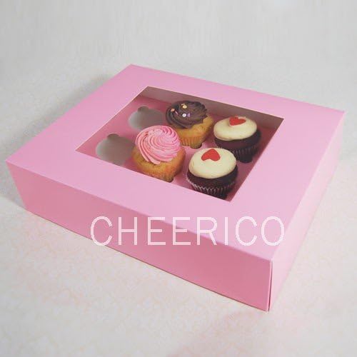 25 Pink Boxes of Window Cupcake Box with 12 Cupcake Holder($2.3 Per Set/per Box)