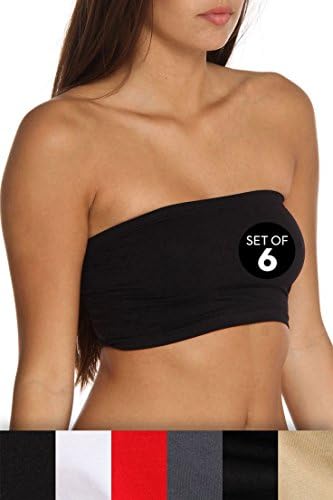Ladies 6 Pack Seamless Multicolored Nonpadded Tube Top Bra (One Size)