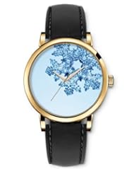 SPRAWL Aanalog Fashion Series Gold Ladies Watches of Genuine Black Leather Strap,Unique Wrist Watch for Women Girls Designed with Snowflake