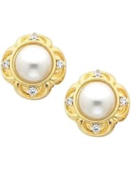 Pair of 14K Yellow Gold Mabe Pearl and Diamond Earrings -- LIFETIME WARRANTY