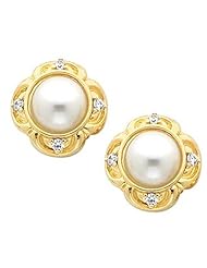 Pair of 18K Yellow Gold Mabe Pearl and Diamond Earrings -- LIFETIME WARRANTY