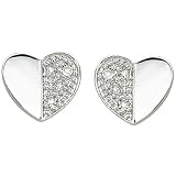 14K White Gold Heart Design Pave Set Round Diamond Earrings (0.04 ctw, GH, SI1)