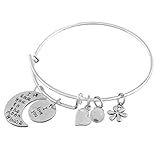 Encounter I Love You to the Moon and Back With Crescent White Opal Adjustable Wire Bangle Charm Bracelet thumbnail