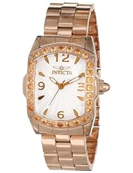 Invicta Womens 14137 Lupah Silver Textured Dial 18k Rose Gold Ion-Plated Stainless Steel Watch