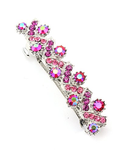 Women's Rhinestone Metal Hair Barrette Clip Hair Pin Antique Silver IMB2151