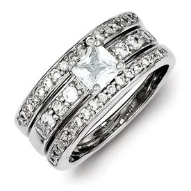 Genuine IceCarats Designer Jewelry Gift Sterling Silver Cz 3 Piece Wedding Set Ring Size 7.00