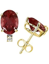 12X10mm Oval Garnet and Diamond Stud Earrings in 14K Yellow Gold