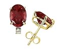 8X6mm Oval Garnet and Diamond Stud Earrings in 14K Yellow Gold