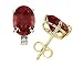 11X8mm Oval Garnet and Diamond Stud Earrings in 14K Yellow Gold