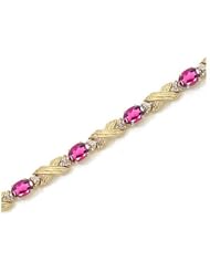 14K Yellow Gold Oval Pink Topaz and Diamond Bracelet