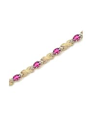14K Yellow Gold Oval Pink Topaz and Diamond Bracelet by Jewelry Mountain