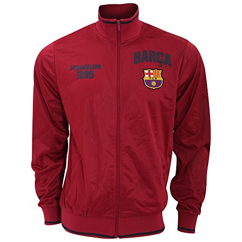 FCバルセロナ フットボールクラブ FC Barcelona メンズ オフィシャル クレストデザイン メンズ サッカージャケット スポーツアウター オーバー ジャンパー 男性用 (L) (スカーレット)