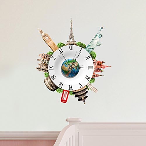 GoFurther SZ020 DIY STICKER 3D Art Wall Clock Decals Earth's Famous Buildings Wall Clock Sticker Office Home Wall Decor Gift 18"x16"