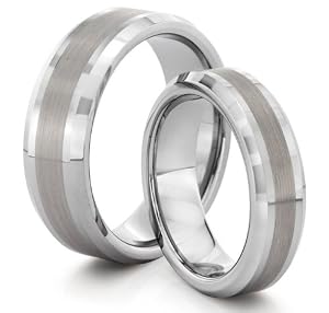His & Her's 8MM/6MM Tungsten Carbide Brushed Silver Wedding Band Ring Set (Available Sizes H - Z+2) EMAIL US WITH YOUR SIZES from TWG