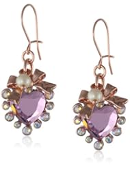 Betsey Johnson "Rose Gold Boost" Crystal Heart and Bow Drop Earrings