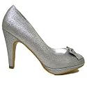 Womens Silver Glitter Dorothy Platform Bow Ladies Court Shoes